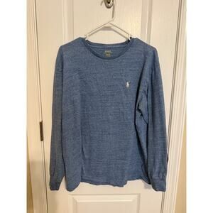 Polo Ralph Lauren T-Shirt Large Mens M Long Sleeve Dark Blue White Pony Classic